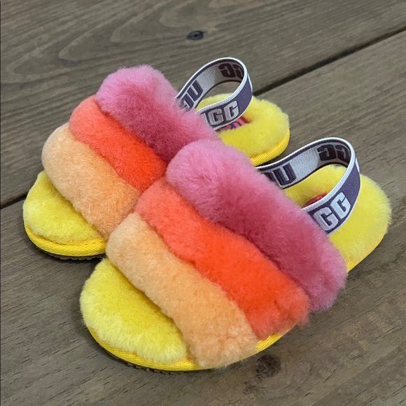 UGG Kids Colorful Fluffy Slippers - Yellow, Orange, Pink - Picture 2 of 4